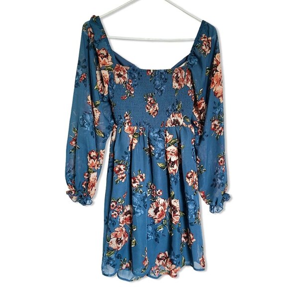 Speechless Peasant Dress Womens Small Puff Sleeve Floral Dress Feminine Preppy - Picture 1 of 11